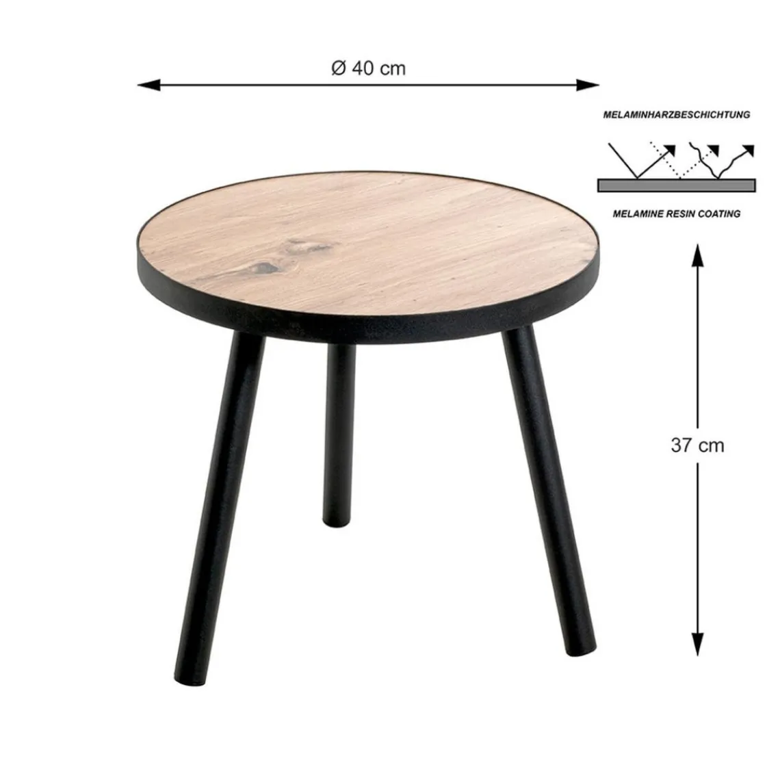 3S. x Home table d'appoint petit modèle en métal laqué noir décor chêne Discount