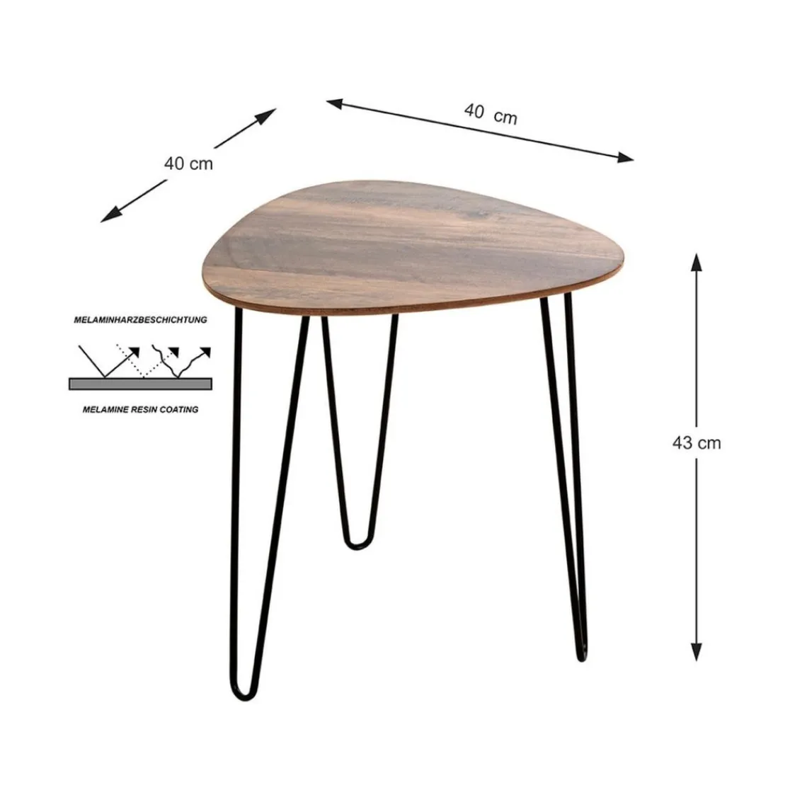 3S. x Home Table d'appoint Petit modèle Noir en Métal laqué et plateau décor chêne foncé Clearance