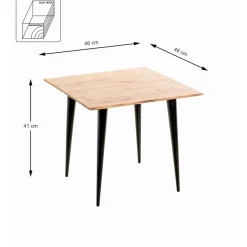 3S. x Home Table d'appoint plateau en bois massif d'acacia naturel tube d'acier laqué noir, Clearance