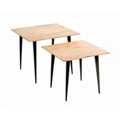 3S. x Home Table d'appoint plateau en bois massif d'acacia naturel tube d'acier laqué noir, Clearance