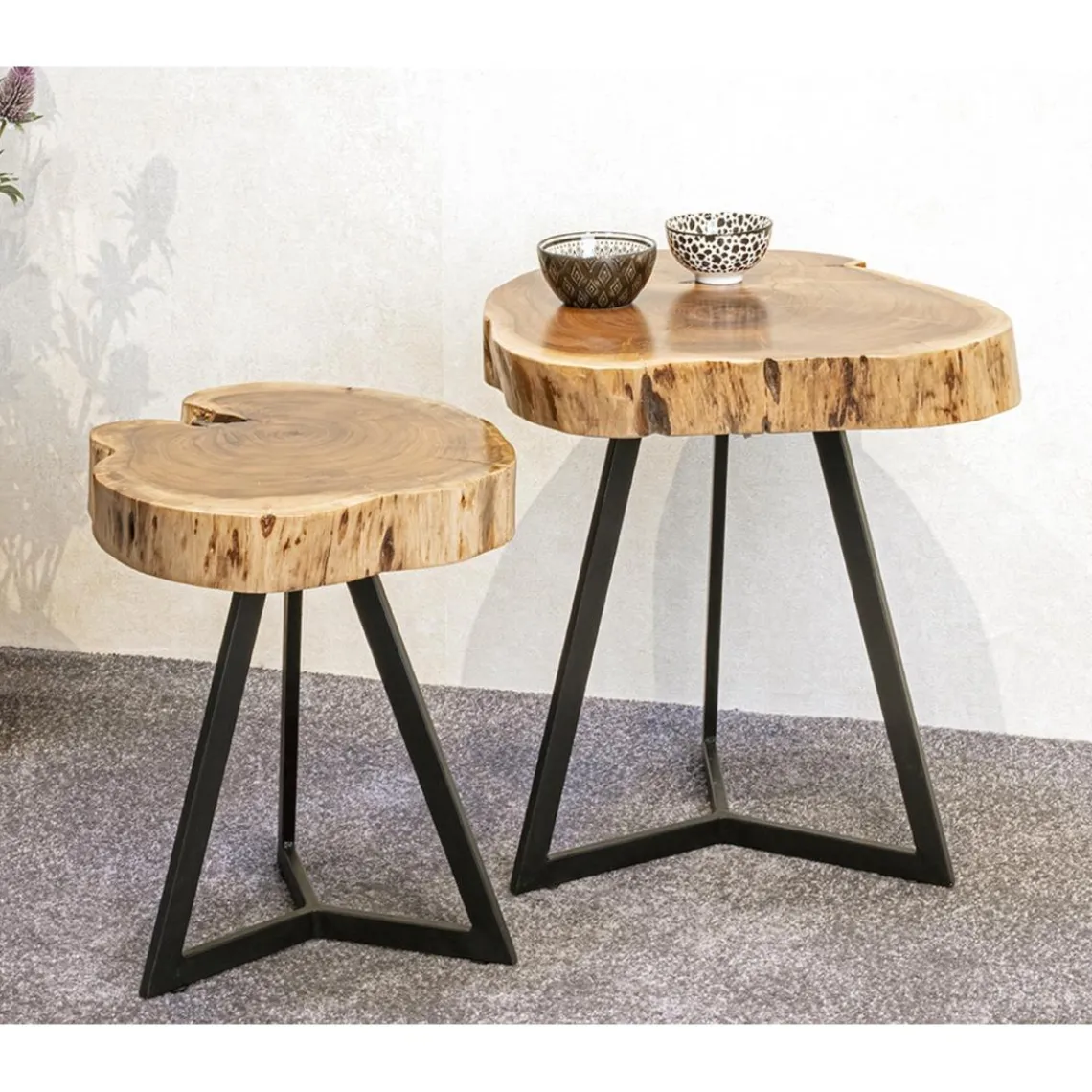 3S. x Home Table d'appoint plateau rondelle d'arbre modèle mini