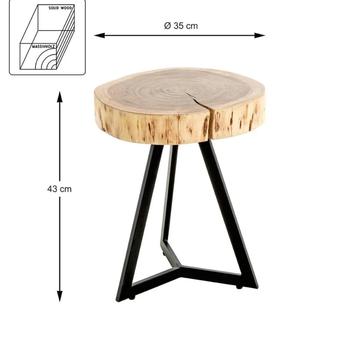 3S. x Home Table d'appoint plateau rondelle d'arbre modèle mini