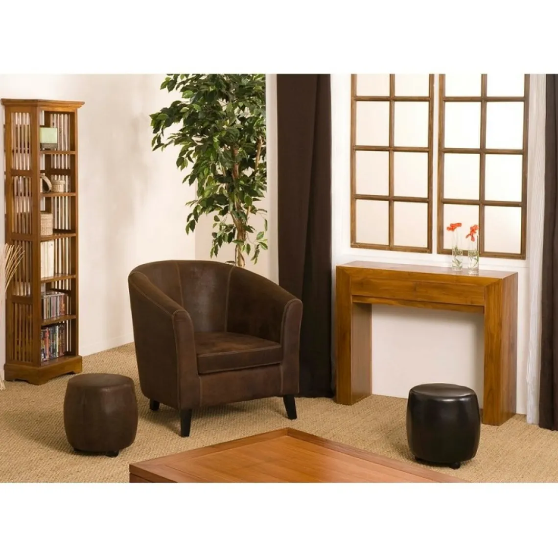 Macabane Table d'Appoint rectangulaire 2 tiroirs en teck style colonial - Miel - BIANCA Online