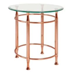 3S. x Home Table d'appoint ronde acier plateau verre transparent Clearance