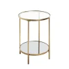3S. x Home Table d'appoint ronde acier laqué d’or et plateaux miroir et verre trempé Discount