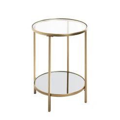 3S. x Home Table d'appoint ronde acier laqué d’or et plateaux miroir et verre trempé Discount