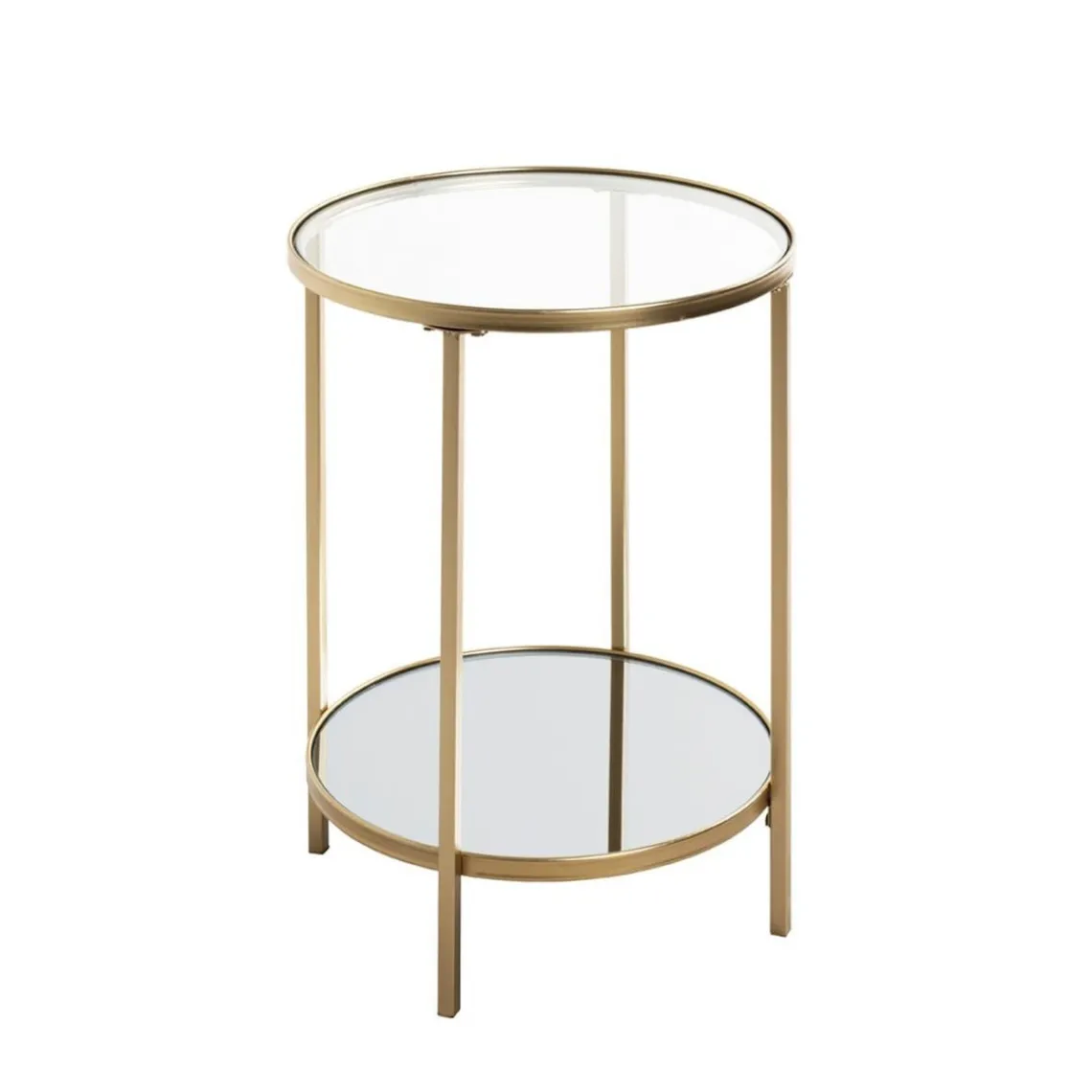 3S. x Home Table d'appoint ronde acier laqué d’or et plateaux miroir et verre trempé Discount
