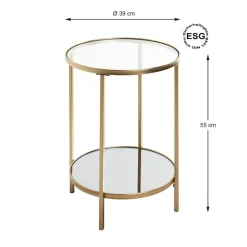 3S. x Home Table d'appoint ronde acier laqué d’or et plateaux miroir et verre trempé Discount