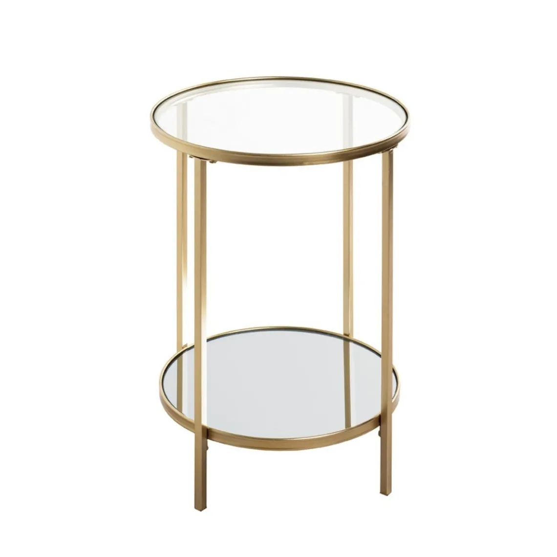 3S. x Home Table d'appoint ronde acier laqué d’or et plateaux miroir et verre trempé Discount
