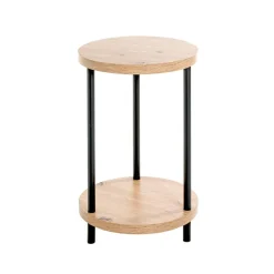 3S. x Home Table d'appoint ronde avec double plateau décor chène Best