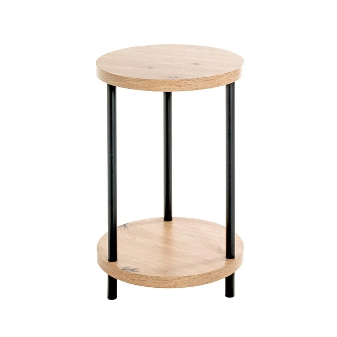 3S. x Home Table d'appoint ronde avec double plateau décor chène Best