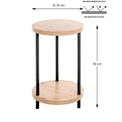 3S. x Home Table d'appoint ronde avec double plateau décor chène Best
