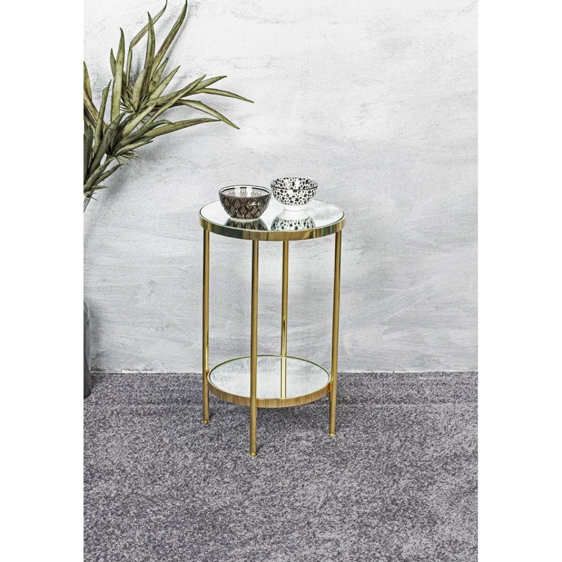 3S. x Home Table d'appoint ronde avec étagères en verre miroir