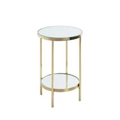 3S. x Home Table d'appoint ronde avec étagères en verre miroir