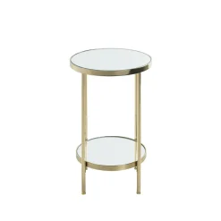 3S. x Home Table d'appoint ronde avec étagères en verre miroir