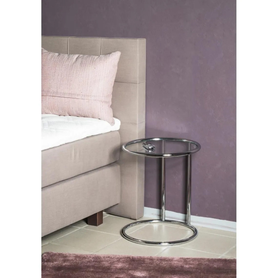 3S. x Home Table d'appoint ronde chromé plateau verre trempé Hot