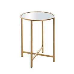 3S. x Home Table d'appoint ronde Dorée en Métal laqué et plateau en miroir New