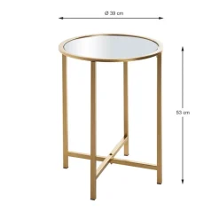 3S. x Home Table d'appoint ronde Dorée en Métal laqué et plateau en miroir New