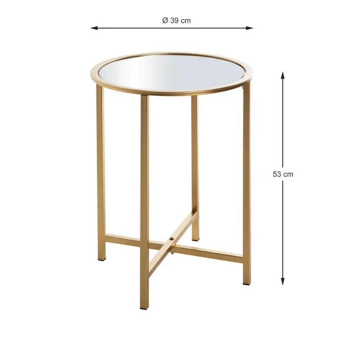 3S. x Home Table d'appoint ronde Dorée en Métal laqué et plateau en miroir New