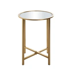 3S. x Home Table d'appoint ronde Dorée en Métal laqué et plateau en miroir New