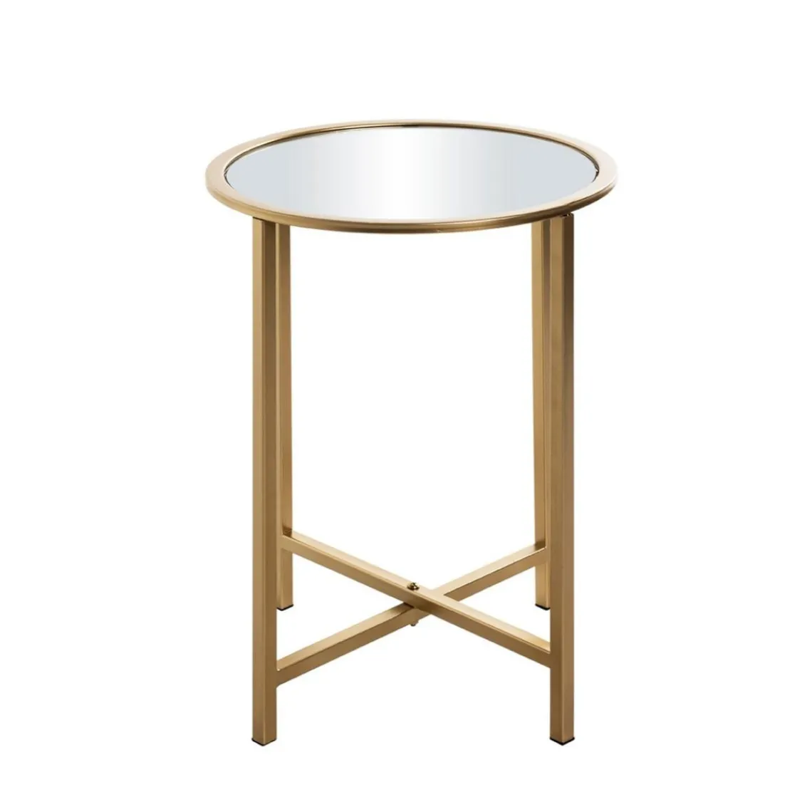 3S. x Home Table d'appoint ronde Dorée en Métal laqué et plateau en miroir New