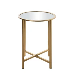 3S. x Home Table d'appoint ronde Dorée en Métal laqué et plateau en miroir New