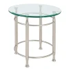 3S. x Home Table d'appoint ronde en acier plateau verre trempé transparent Best
