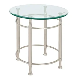 3S. x Home Table d'appoint ronde en acier plateau verre trempé transparent Best