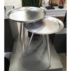 3S. x Home Table d'appoint ronde en Métal laqué Argenté petit modèle Online