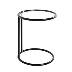 3S. x Home Table d'appoint ronde laquée noir mat plateau verre trempé Outlet