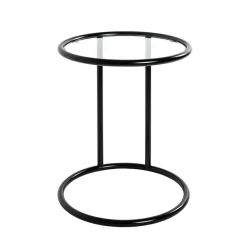 3S. x Home Table d'appoint ronde laquée noir mat plateau verre trempé Outlet