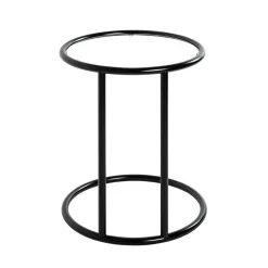 3S. x Home Table d'appoint ronde laquée noir mat plateau verre trempé Outlet