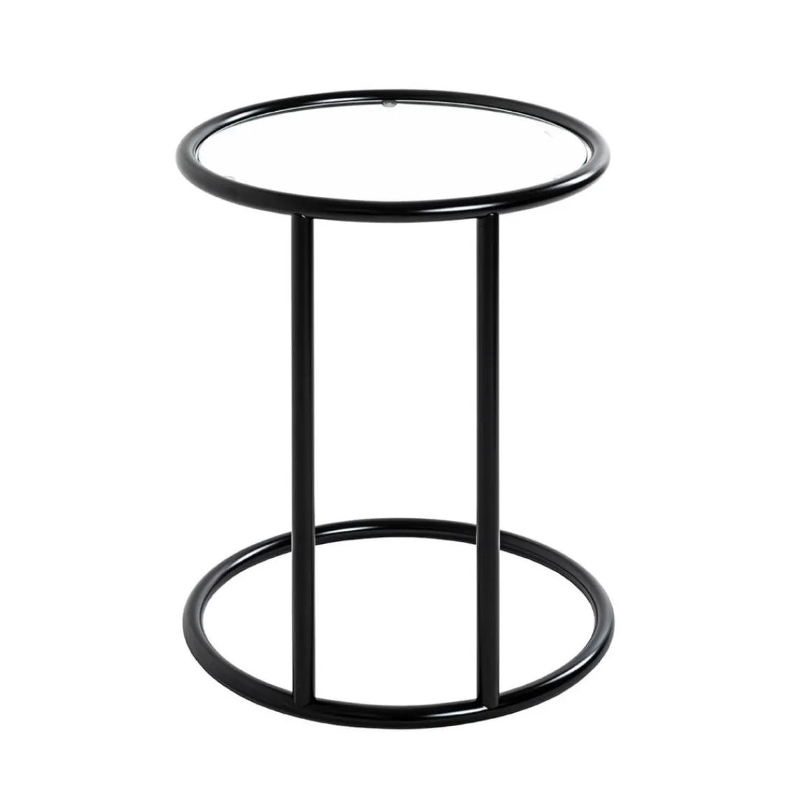3S. x Home Table d'appoint ronde laquée noir mat plateau verre trempé Outlet