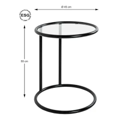 3S. x Home Table d'appoint ronde laquée noir mat plateau verre trempé Outlet