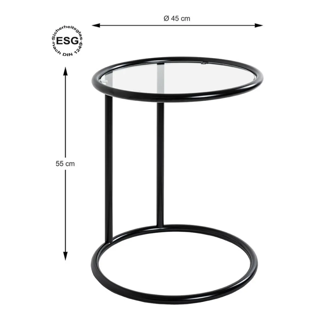 3S. x Home Table d'appoint ronde laquée noir mat plateau verre trempé Outlet