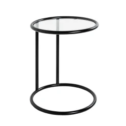 3S. x Home Table d'appoint ronde laquée noir mat plateau verre trempé Outlet