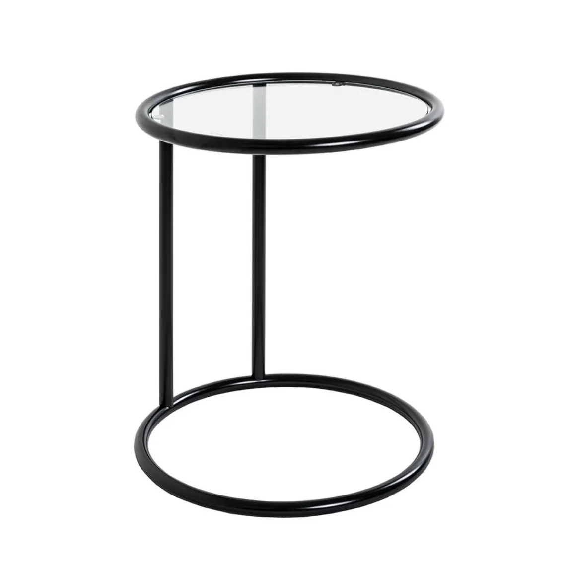 3S. x Home Table d'appoint ronde laquée noir mat plateau verre trempé Outlet
