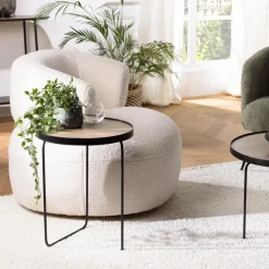 Macabane Table d'appoint ronde mocha pieds asymétriques métal JULIA Outlet