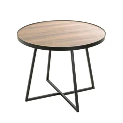 3S. x Home Table d'appoint ronde Noir en Métal laqué et plateau décor chêne Online