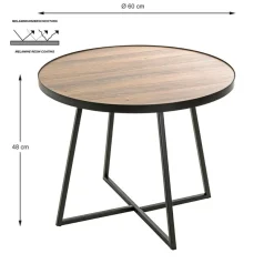 3S. x Home Table d'appoint ronde Noir en Métal laqué et plateau décor chêne Online