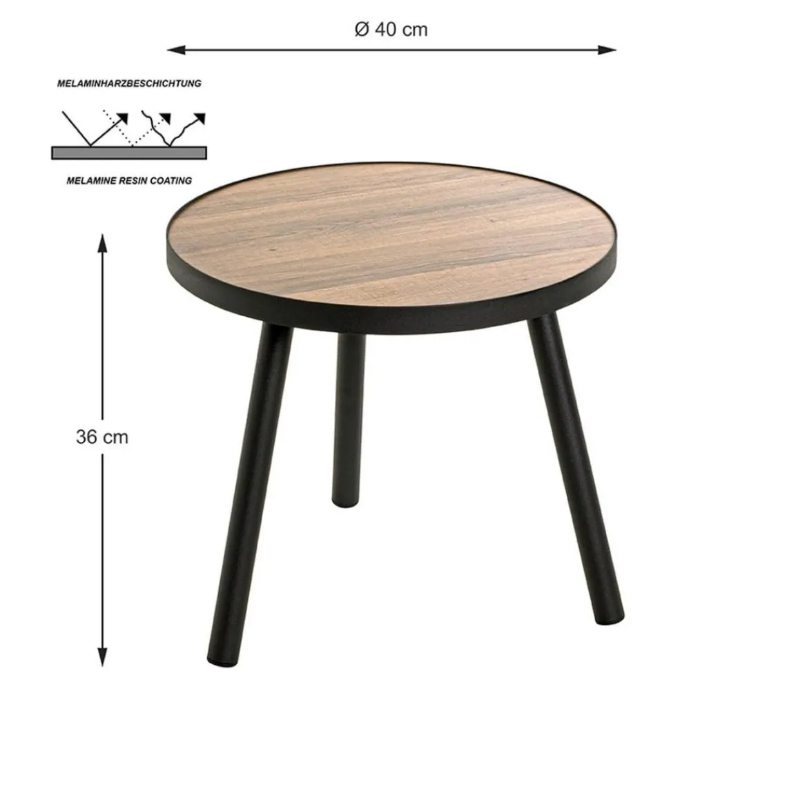3S. x Home Table d'appoint ronde petit modèle Noir en métal laqué et plateau décor chêne Hot