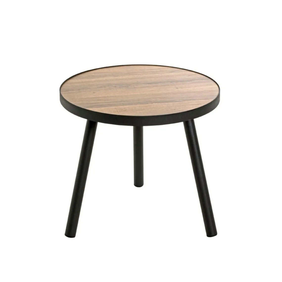 3S. x Home Table d'appoint ronde petit modèle Noir en métal laqué et plateau décor chêne Hot