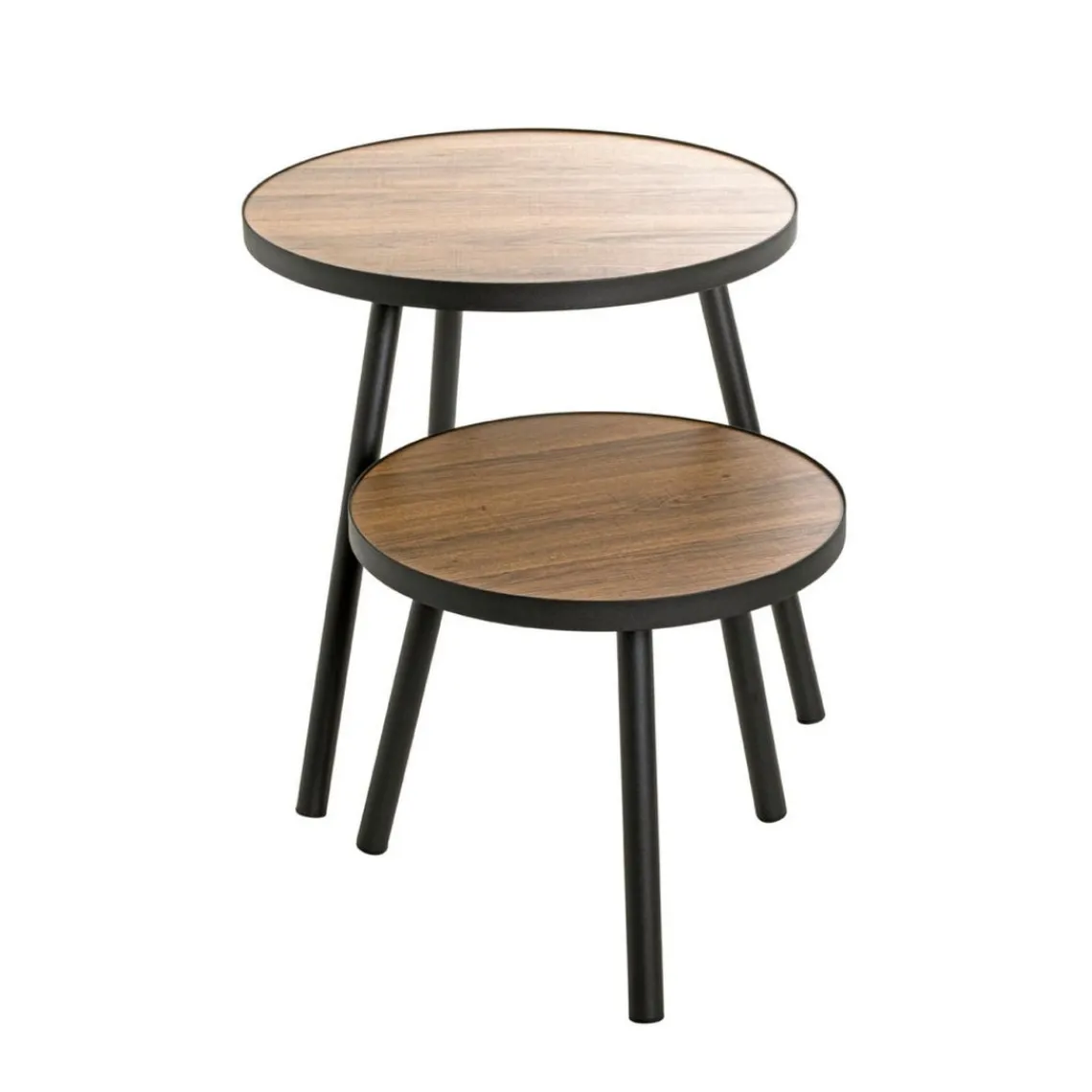 3S. x Home Table d'appoint ronde petit modèle Noir en métal laqué et plateau décor chêne Hot