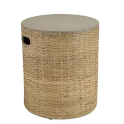 Macabane Table d'appoint ronde plateau en béton socle en bambou naturel HECTOR Best