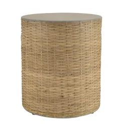 Macabane Table d'appoint ronde plateau en béton socle en bambou naturel HECTOR Best
