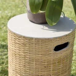 Macabane Table d'appoint ronde plateau en béton socle en bambou naturel HECTOR Best