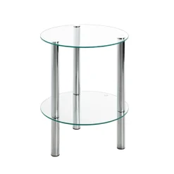 3S. x Home Table d'appoint ronde plateau en verre transparent Best