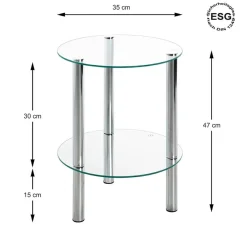 3S. x Home Table d'appoint ronde plateau en verre transparent Best