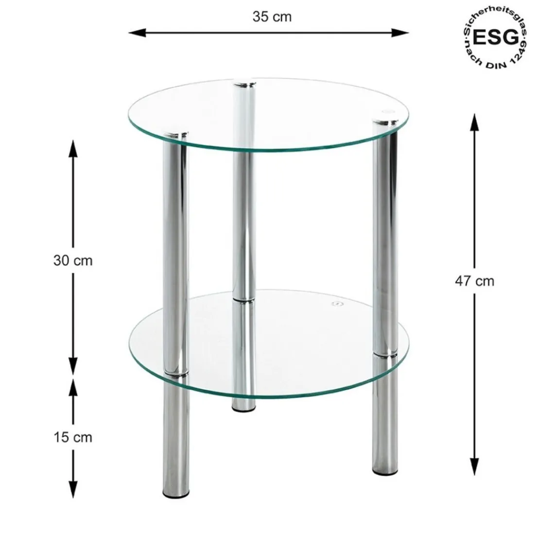 3S. x Home Table d'appoint ronde plateau en verre transparent Best