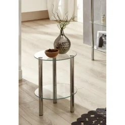 3S. x Home Table d'appoint ronde plateau en verre transparent Best